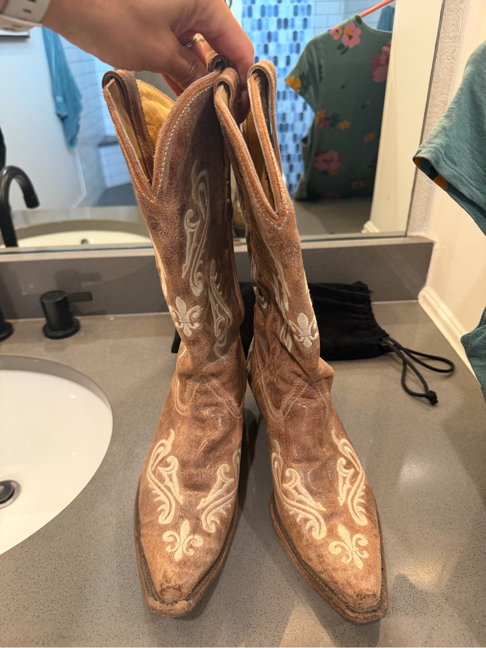 CORRAL Tan Suede Embroidered Western Heeled Boots